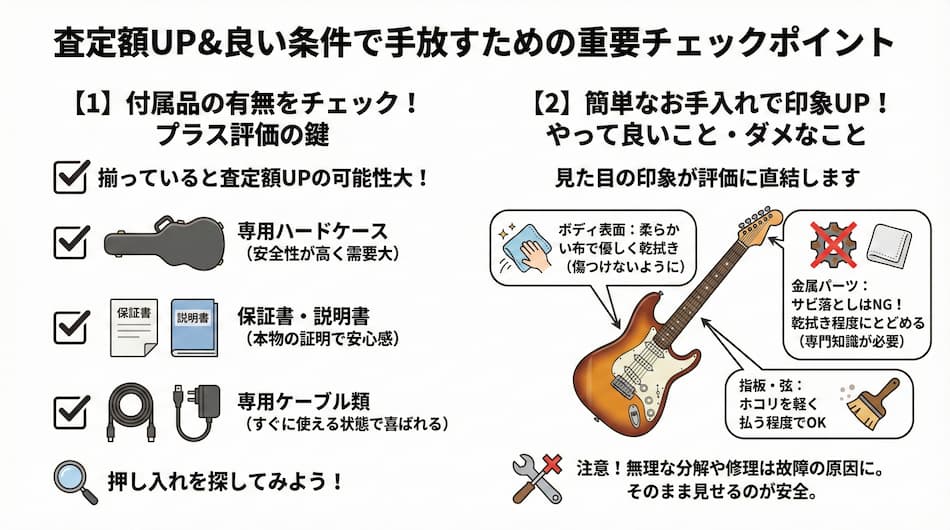 査定額UP＆良い条件で手放すためのチェックポイントの図解