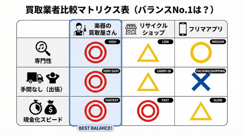 買取業者比較マトリクス表の図解