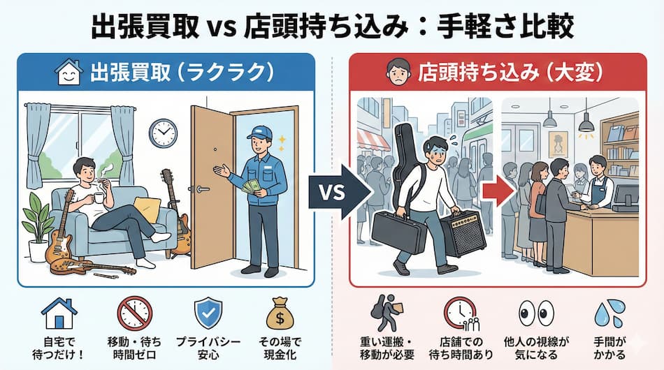 出張買取と店舗持ちこみの手軽さ比較の図解