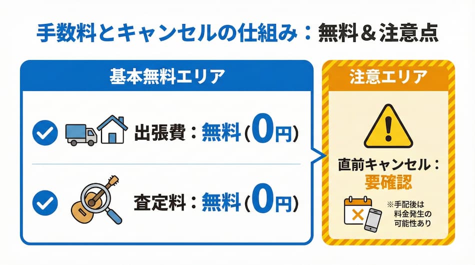 楽器の買取屋さん手数料とキャンセルの仕組みの図解
