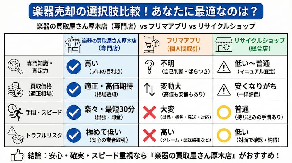 楽器売却の選択比較の図解