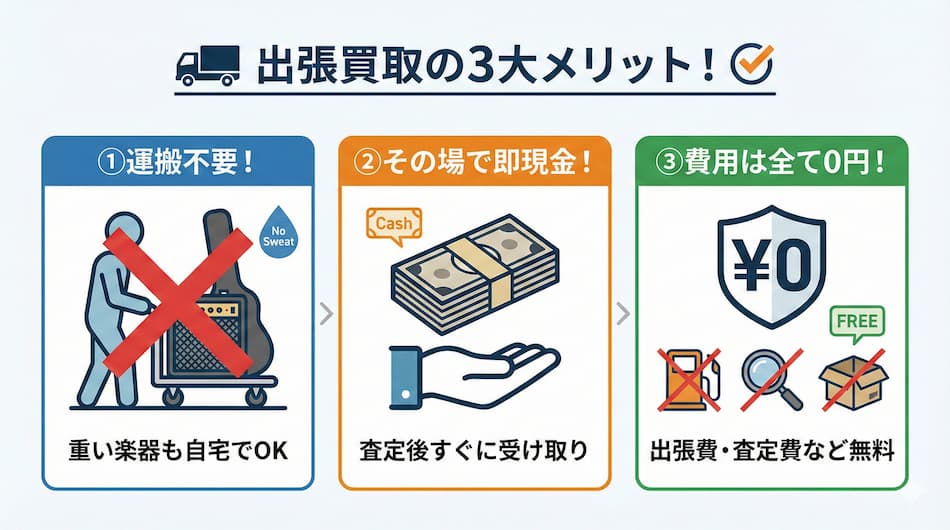 出張買取の3大メリットの図解