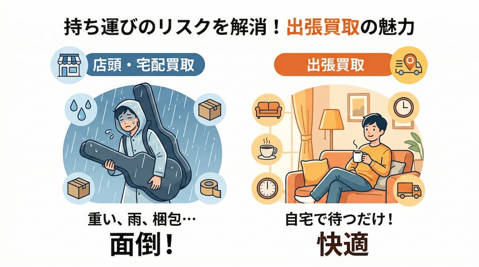 持ち運びのリスク解消：出張買取の魅力の図解