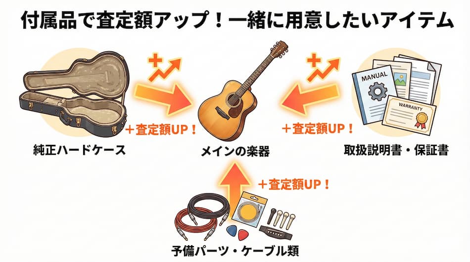 付属品で査定額アップの解説図解