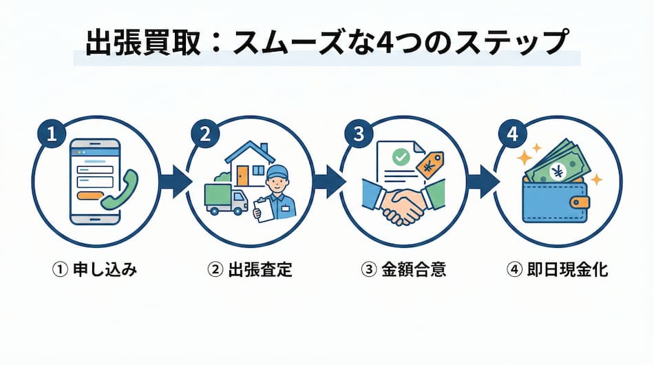 出張買取：スムーズな4ステップの図解