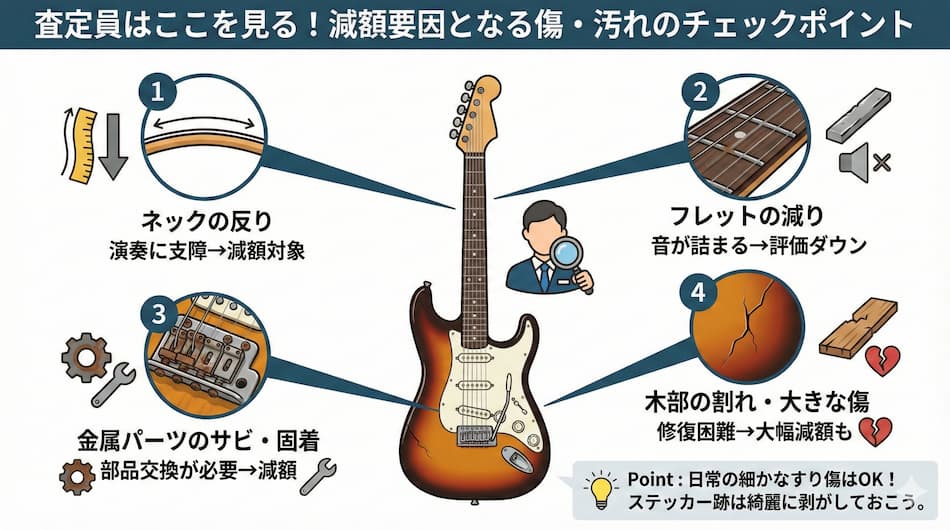 査定員はココを見る：減額要因となる傷・汚れの図解