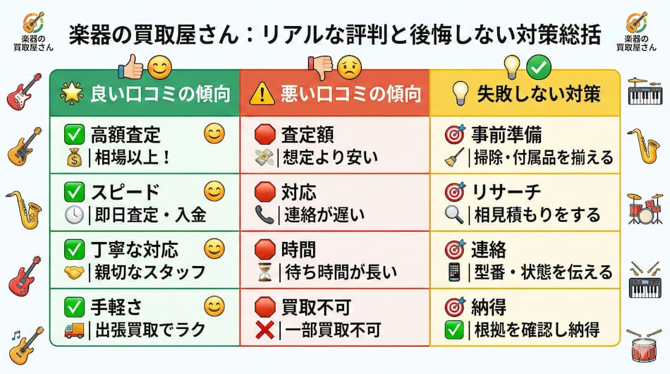 楽器の買取屋さん：リアルな評判と後悔しない対策総括の図解