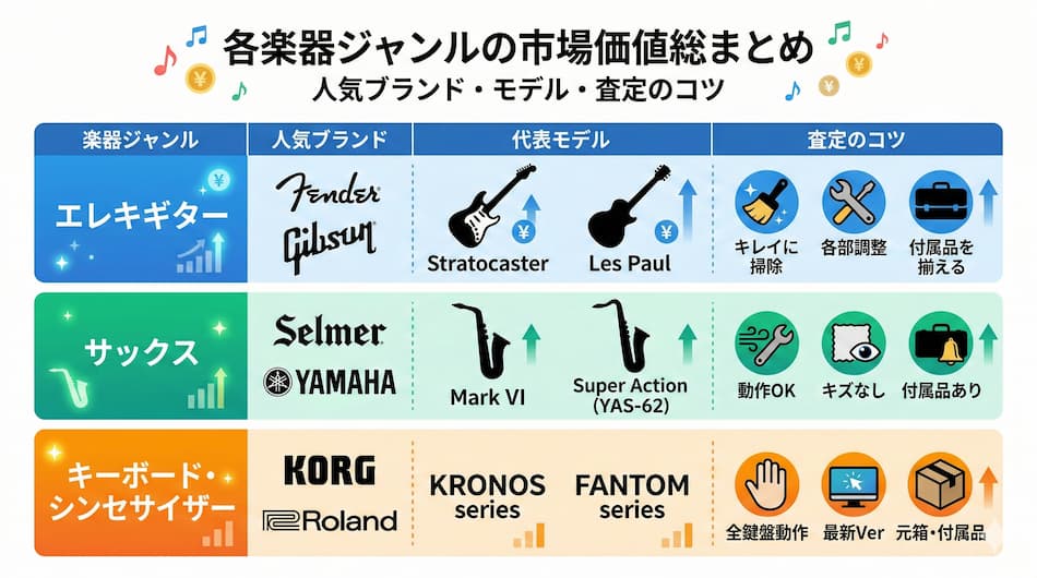 各楽器ジャンルの市場価値総まとめの図解