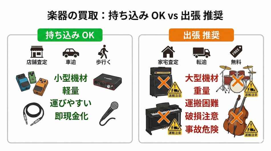 持ちこみOKvs出張推奨の図解