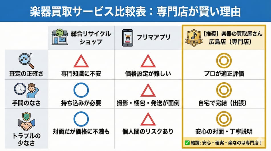 楽器買取サービス比較表の図解
