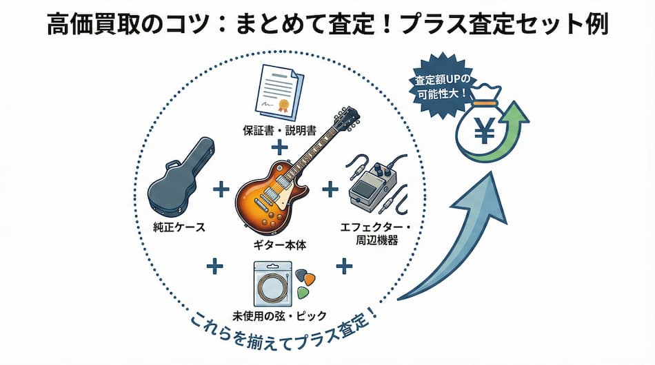 高価買取のコツ:まとめて査定の図解