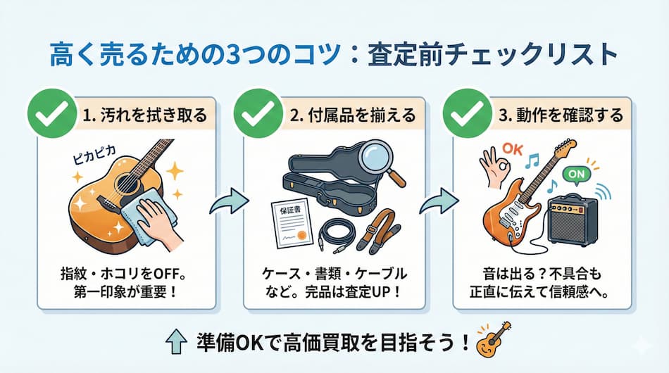 楽器を高く売るためのコツの図解