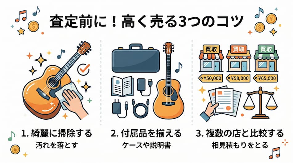 査定前に:高く売る3つのコツの図解