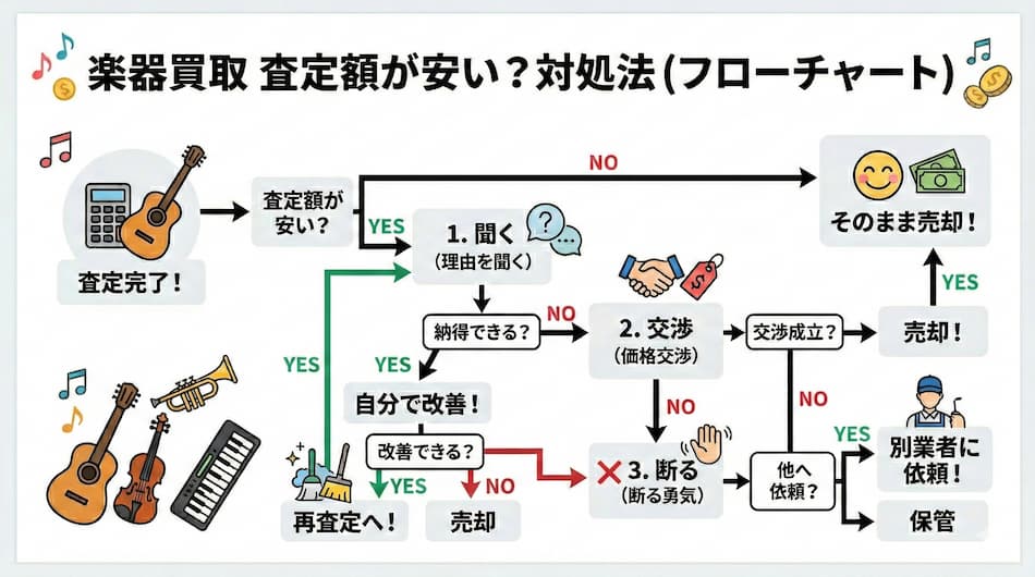 楽器買取の査定額が安い?対処法の図解